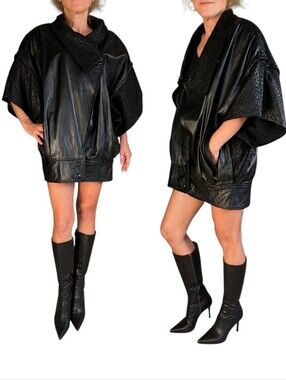 Vintage 80s Wilsons Leather Maxima Oversized Leather Jacket Batwing Cape Size M